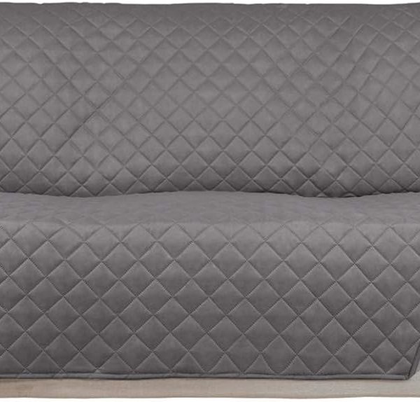 Reversible Quilted Sofa Cover, Water Resistant Slipcover Furniture Protector, Washable Couch Cover with Non Slip and Elastic Straps for Kids, Dogs, Pets (Oversized Sofa, Gray/Light Gray)