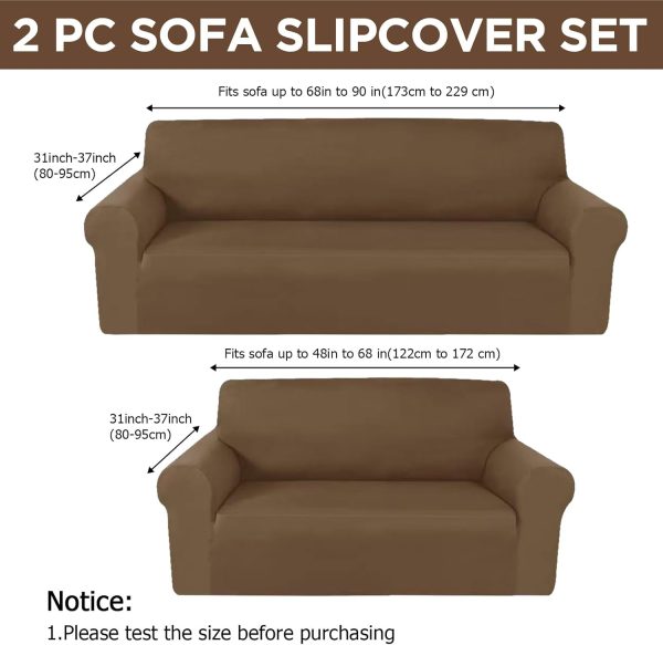 2-Piece Sofa Cover Set (Includes Covers for 3-Seater & 2-Seater Sofas) — High-Stretch Elastic Slipcovers for Living Rooms, Armchair Furniture Protectors, Wrinkle-Resistant Design (Chocolate Brown, Milk Silk Fabric)