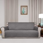 Reversible Quilted Sofa Cover, Water Resistant Slipcover Furniture Protector, Washable Couch Cover with Non Slip and Elastic Straps for Kids, Dogs, Pets (Oversized Sofa, Gray/Light Gray)