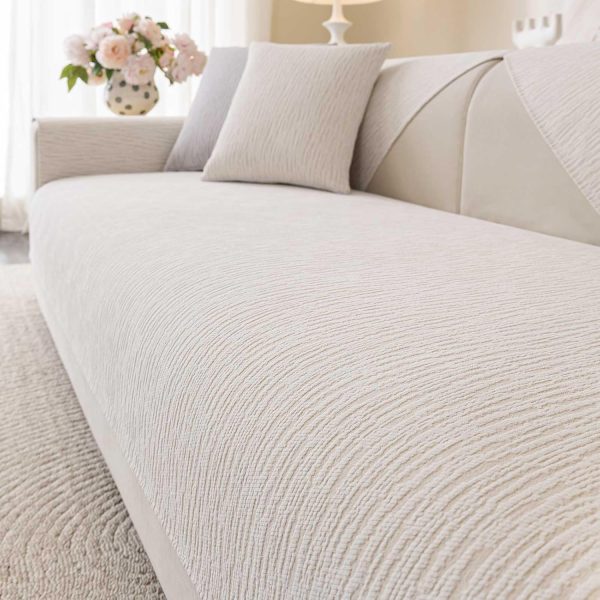 Soft, Water-Resistant Chenille Sofa Cover — Washable, Non-Slip Modular Sofa Slipcover; Fits 3-Cushion Sofas and L-Shaped Sectionals; Pet-Friendly Furniture Protector (Single Piece: 36" x 82", White)