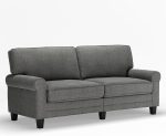 78" Rolled Arm Sofa, Easy Care Polyester, Soft Pillow Back, Pocket Coil Seat Cushions, Removable Covers, Loveseat or Couch for Small Spaces, Living Rooms or Bedrooms, Gray