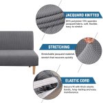 Armless Futon Cover Stretch Sofa Bed Slipcover Protector Elastic Feature Rich Textured High Spandex Small Checks Jacquard Fabric Futon Cover, Machine Washable, Gray