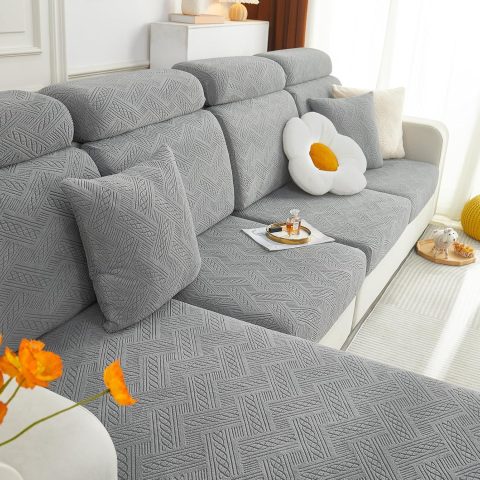 Individual Sofa Cushion Covers — High-Stretch "Magic Fit" Cushion Slipcovers; Features Elastic Bands at the Bottom; Ideal for Homes with Children & Pets (3-Piece Set: Gray)