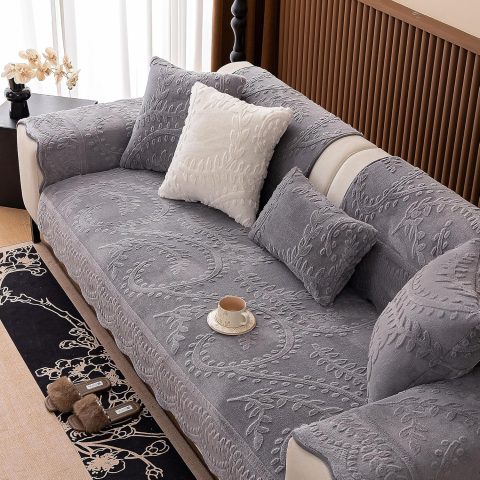 Faux Fur Sofa Cover — Soft, Warm, & Plush Texture; Non-Slip Design; Fits L-Shaped & 6-Seater Sectionals; Washable Furniture Protector (Child & Pet-Friendly: Single Piece)